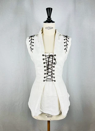 Haut corseté sans manches en lin Anne Larochelle taille 38 - 100% lin, merk: Anne Larochelle, staat: Heel goed, maat: M / 38 / 10, € 69,00, € 73,15 inclusief Kopersbescherming