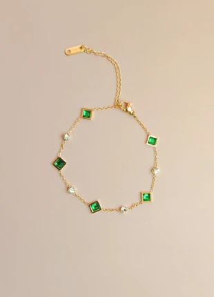 Bracelet doré en acier inoxydable avec cristaux verts et blancs, bijou élégant intemporel, estado: Novo sem etiquetas, €12.00, €13.30 inclui Proteção do Comprador