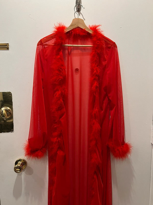 red long fuzzy sheer robe 3