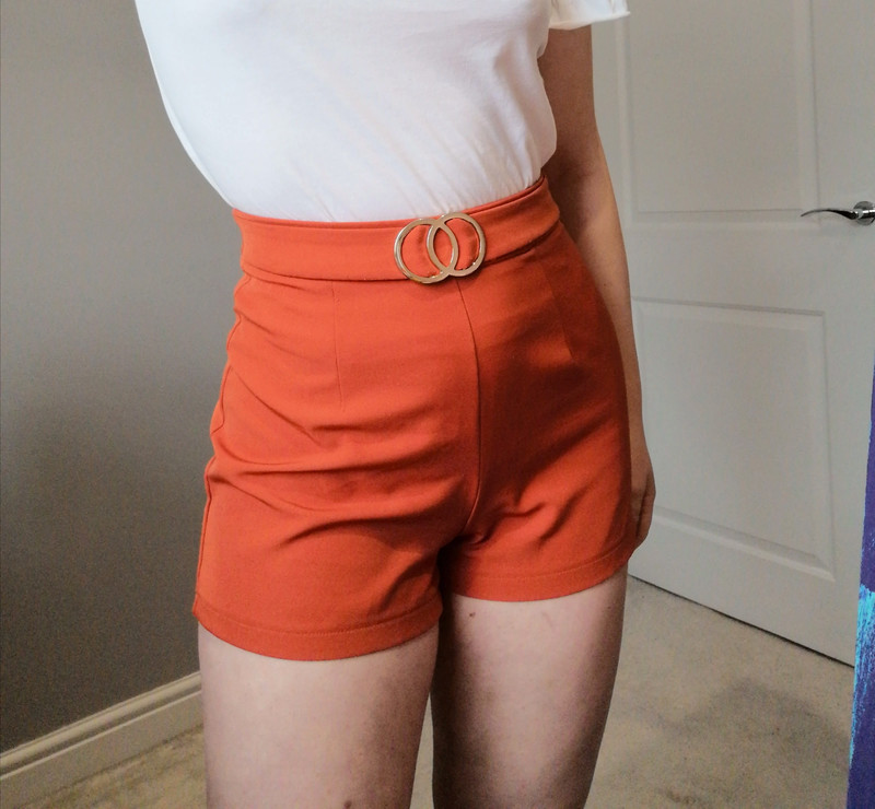 Orange high waisted shorts cheap