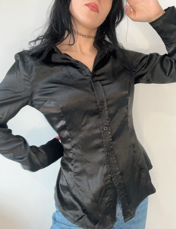Chemise noire Y2k années 2000 vintage cintrée taille M