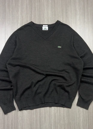 Sweater Lacoste Wool (50% Laine) Pull Col V Knitwear Crewneck Vintage 90s Rétro - Brown (L), merk: Lacoste, staat: Heel goed, maat: L / 40 / 12, € 29,90, € 32,10 inclusief Kopersbescherming