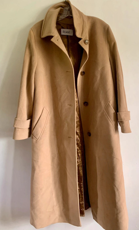 Vintage Delmod angora wool cashmere beige long sleeve coat overcoat size 16