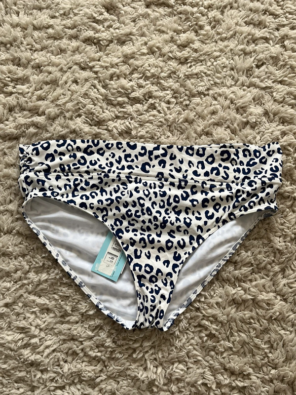 M&S Tummy Control Roll Top Animal Print Bikini Bottoms - Blue Mix