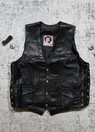 Gilet Cuir Véritable Noir XXL Biker Vintage Lacets Pressions, marque: Vintage Dressing, état: Très bon état, taille: XXL, 99,99 €, 105,69 € Protection acheteurs (Pro) incluse