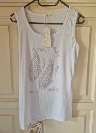 Débardeur blanc neuf avec perles et strasses, marke: ZEVA, zustand: Neu, mit Etikett, größe: L / 40 / 12, 3,00 €, 3,85 € inklusive Vinted-Käuferschutz