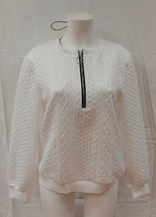 Superbe sweat blanc texturé à zip argenté, brand: sans marque, condition: Very good, size: M / 38 / 10, €10.00, €11.20 includes Buyer Protection Pro