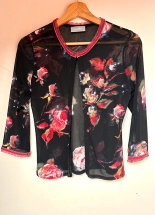 90’s Vintage Floral Mesh Velvet Trim Cardigan Top, brand: Wallis, condition: Very good, size: M / 38 / 10, €17.00, €18.55 includes Buyer Protection
