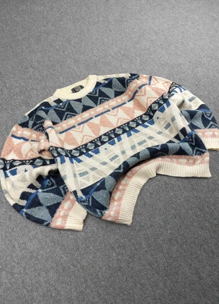 Pull Ethnic Vintage 80s en Maille Crème / Multicolores à Motifs Imprimés "Crazy" 50% Laine (M), marke: Vintage Dressing, zustand: Sehr gut, größe: M, 26,00 €, 28,00 € beinhaltet Vinted-Käuferschutz Pro