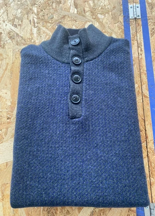 Pull Tommy Hilfiger – bleu chiné & gris anthracite – col boutonné – taille M homme, merk: Tommy Hilfiger, staat: Heel goed, maat: M, € 25,00, € 26,95 inclusief Kopersbescherming