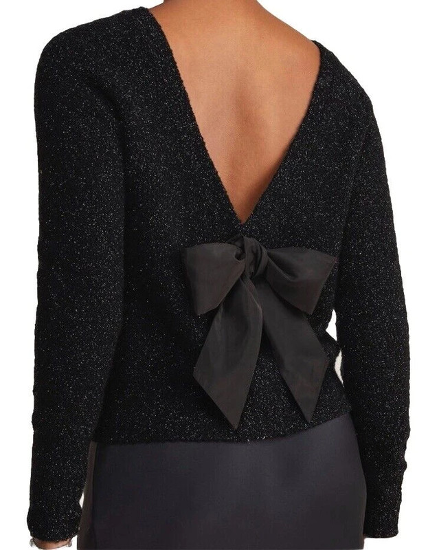 Vineyard Vines Shine Boucle Bow Back Sweater New Womens Sz XL Black Dressy Top 2