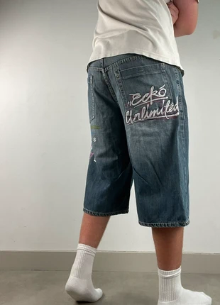 Short en jean large baggy jort oversize brodé JNCO vintage dressing Y2K rétro fashion denim, marque: JNCO, état: Très bon état, taille: W34 | FR 44, 59,90 €, 63,60 € Protection acheteurs incluse