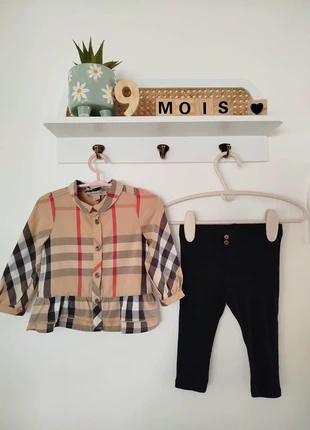 Chemise Burberry et legging Kiabi - 9 mois, marca: Burberry, estado: Muito bom, tamanho: 6-9 meses / 68 cm, €20.00, €21.70 inclui Proteção do Comprador Pro