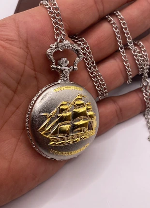 Vintage Style Elegant Quartz Pocket Watch with Golden Sailing Ship Design & Chain | Him & Her, brand: Vintage style pocket watch, condition: Very good, size: One size, £5.95, £6.95 includes Buyer Protection