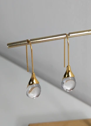 Gold grey glass drop dangle earrings, condition: New without tags, £11.00, £12.25 includes Buyer Protection Pro