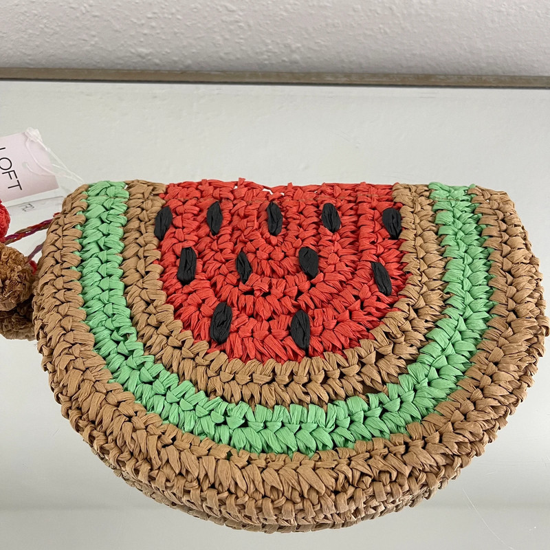 Loft Paper Straw Wicker Summer Fruit Watermelon Pom Pom Small Wallet Pouch NEW 2