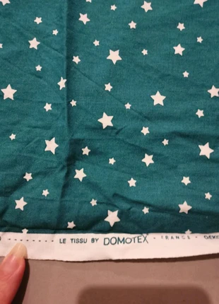 Coupon tissu coton oeko tex vert à motif étoile blanche 100x140cm, marque: Mercerine, état: Très bon état, 6,50 €, 7,53 € Protection acheteurs incluse