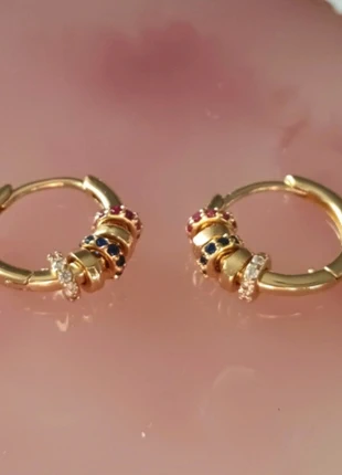 Pendientes aro dorado cristal Swarovski multicolor plata Earrings Boucles d'oreilles créoles, marca: Plata, estado: Muito bom, €15.00, €16.45 inclui Proteção do Comprador