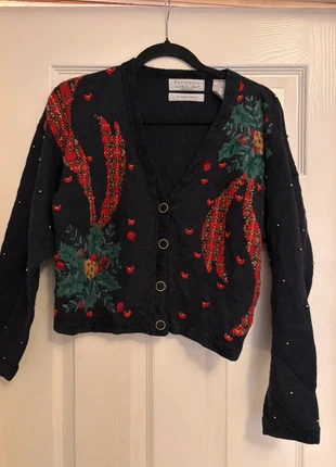 Vintage Northern isles hand embroidered black and red Christmas cardigan, brand: Christmas, condition: Very good, size: S / UK 8-10, £35.00, £37.45 includes Buyer Protection