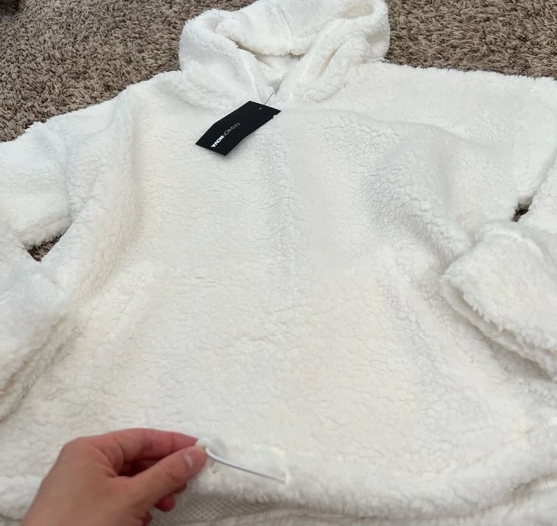 White Faux Fur Sherpa Pullover Hoodie 4