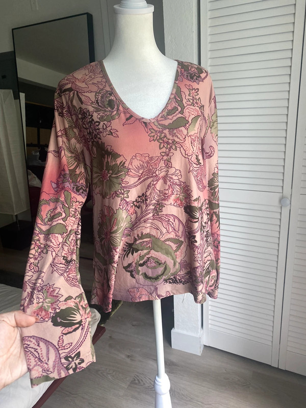 Pink floral paisley all over print long sleeve top 2