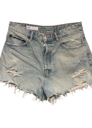 Zara Ripped High Waist Denim Shorts | Distressed Frayed Hem Hotpants, marca: Zara, estado: Muy bueno, tamaño: XL / 42 / 14, 7,00 €, 8,05 € Protección al comprador incluida
