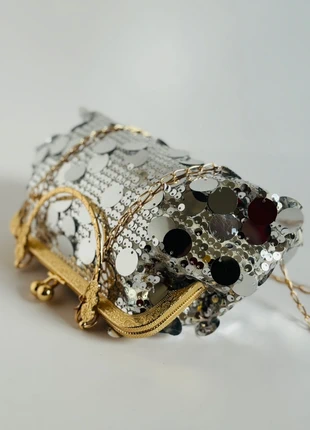 Silver Sequin Evening Clutch Bag with Gold Chain – Vintage-Inspired Party Piece, brand: NO LABEL, condition: New without tags, £13.50, £14.88 includes Buyer Protection Pro