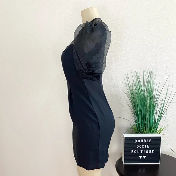 Michael Marcello | Vintage Black Puff Sleeve Mini Dress Sz 3/4 4