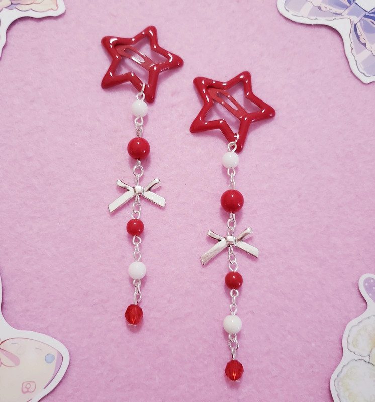 Red & White Star Hair Clips 2