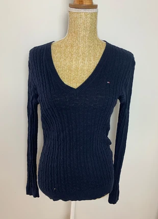 Pull Col en V Torsadé Tommy Hilfiger marine - Taille M, brand: Tommy Hilfiger, condition: Very good, size: M / 38 / 10, €7.00, €8.05 includes Buyer Protection Pro
