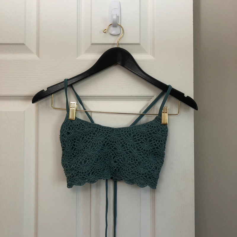 Xhilaration Crochet Teal Blue Corset Tie Back Strappy Bikini Top Medium 1