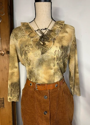 Petit top vintage beige léopard à froufrou hippie cow-boy style, marca: Vintage, estado: Bom, tamanho: L / 40 / 12, €7.00, €8.05 inclui Proteção do Comprador Pro