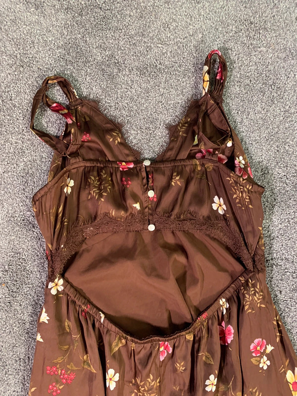 Old Navy Lace-Trimmed Satin Cami Shift Dress Size Medium Floral Pink Brown 5