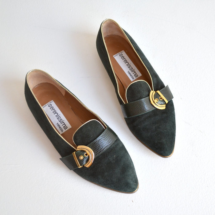 chaussure mocassin vintage vert foncé 1