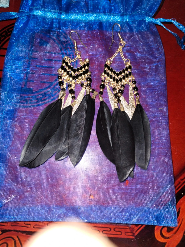 Gorgeous handmade black feather drop and dangle earrings 1