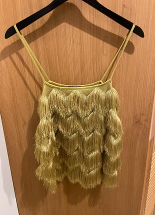 Lime Green Fringe Cami Top – Statement Tassel Detail, brand: Topshop, condition: Very good, size: M / 10, £5.00, £5.95 includes Buyer Protection