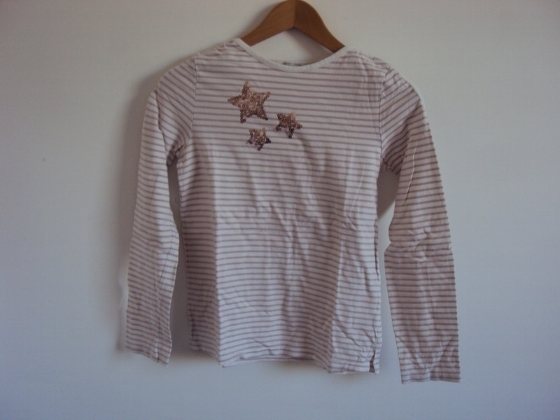 T-shirt rayé blanc et rose clair étoile pailletée Cyrillus fille 14/15 ans 1