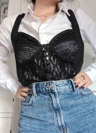 Top pizzo VDP corsetto elegante gironanica nero strass, marke: VDP, zustand: Neu, größe: XXL / 44 / 16, 29,90 €, 32,10 € inklusive Vinted-Käuferschutz