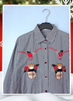 Chemise de Noël à carreaux et broderies ours - 100% coton, marke: Vintage Dressing, zustand: Sehr gut, größe: M / 38 / 10, 25,00 €, 26,95 € inklusive Vinted-Käuferschutz