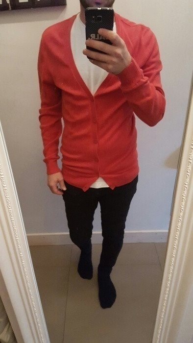 Cardigan H&M taille s couleur corail rouge 2