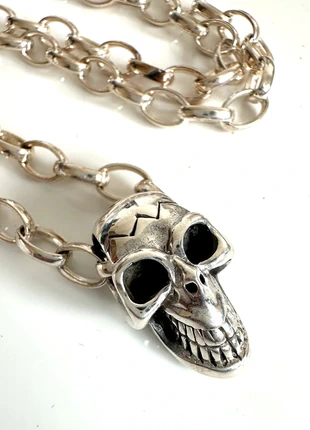 Gothic Rock Biker Chunky Solid Silver Skull Pendant & Chain Necklace, brand: ibb, condition: Very good, £39.99, £42.69 includes Buyer Protection Pro