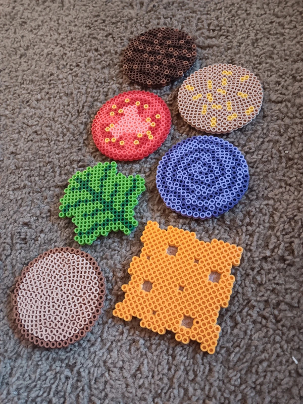 Viral Burger Coasters, made with Perler Beads 2