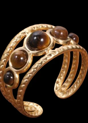 💍 Bague acier inoxydable doré Pierre œil de tigre naturelle, brand: Tendance, condition: New without tags, size: Adjustable, €9.00, €10.15 includes Buyer Protection