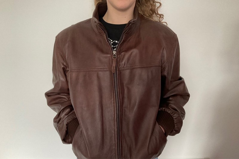 men's brown leather bomber jacket | Vinted