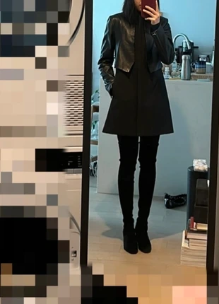 Vera Wang Wool & Leather Mid-Length Coat – XS, Black, Designer Outerwear, brand: Vera Wang, condition: Very good, size: XS / UK 4-6, £117.12, £123.68 includes Buyer Protection