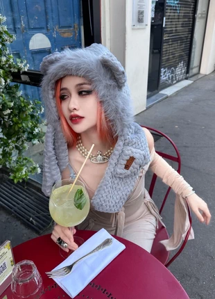 Fluffy Bearhood Hat – Cozycore / Weird Girl / Y2K Street Style, marque: BurnBabyRun, état: Neuf avec étiquette, taille: Taille unique, 45,00 €, 47,95 € Protection acheteurs incluse