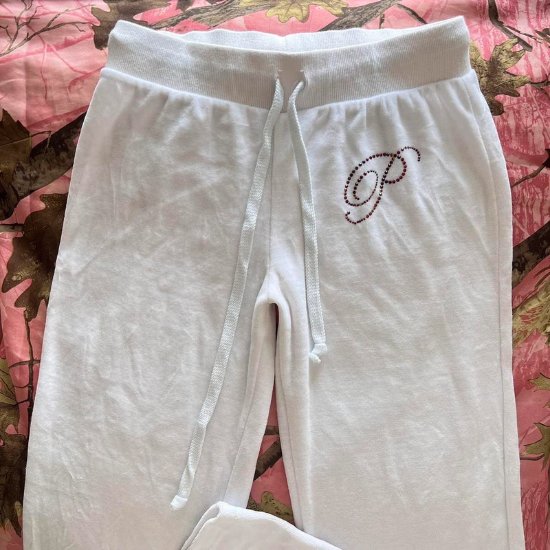 P for princess y2k vintage 2000s white velour wide leg track yoga pants 5