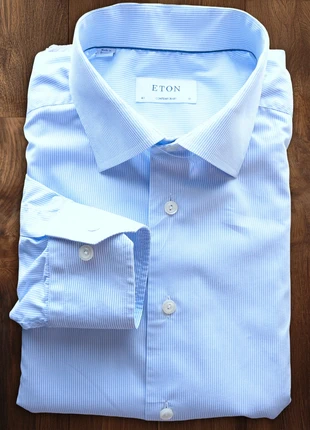 Eton Blue Pinstripe Dress Shirt 17/43 Contemporary Fit Smart Office Business Style, brand: Eton, condition: Good, size: 17 in | 42 cm, £34.95, £37.40 includes Buyer Protection