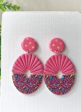 Boucles d'oreilles roses, motif léopard, marque: FIMO, état: Neuf sans étiquette, 8,00 €, 9,10 € Protection acheteurs (Pro) incluse