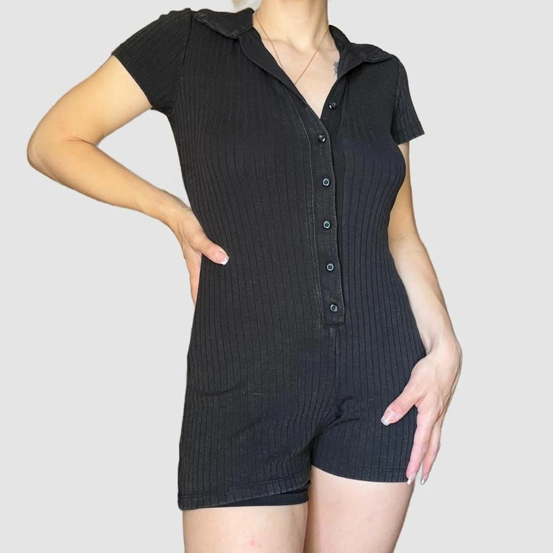 grayish black button down mini romper 4